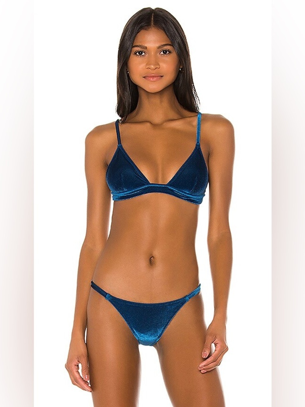 SOLID & STRIPED Morgan Velvet Triangle Bikini in Deep Teal Blue B49
